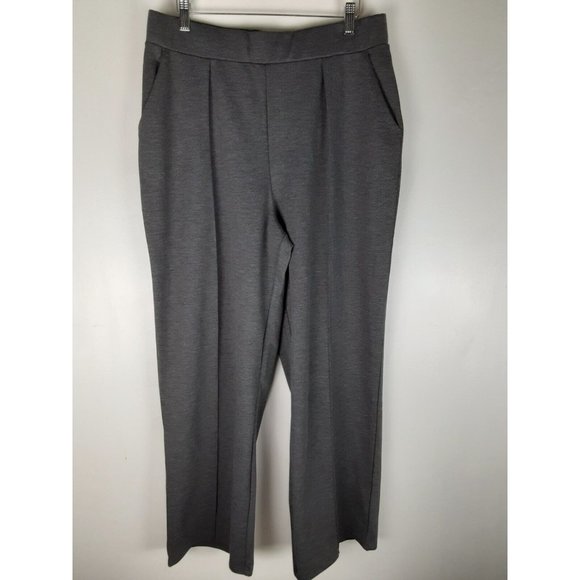 H&M Women's Gray Pleated Ponte Knit High Waist Pull On Wide Leg Pants Stretch L - Picture 1 of 6